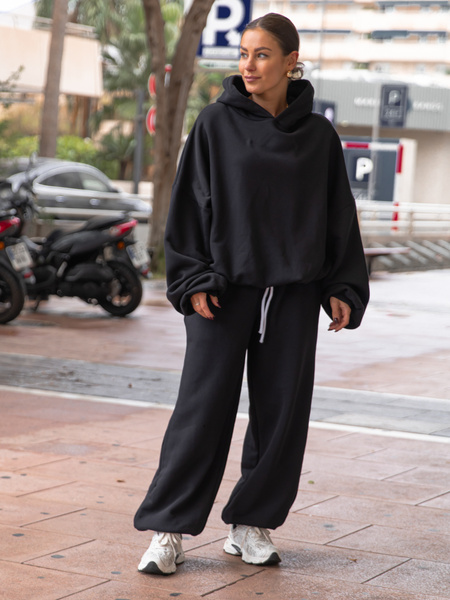 Dresowe bawełniane SPODNIE baggy niski stan czarne X403