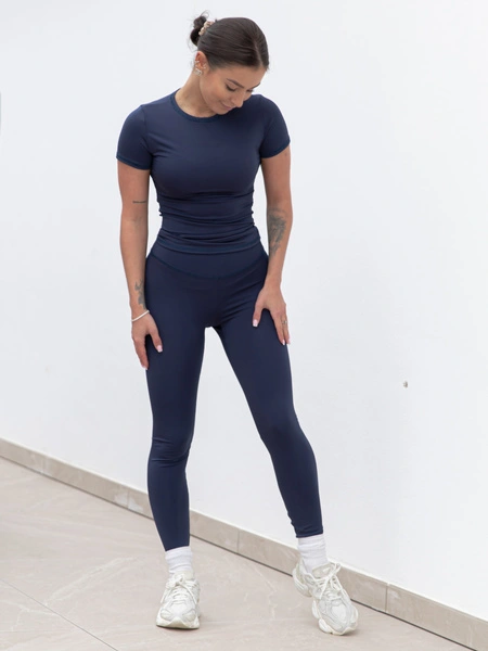 FITNESS / SIŁOWNIA / JOGA dopasowana BLUZKA z krótkim rękawem navy blue F100