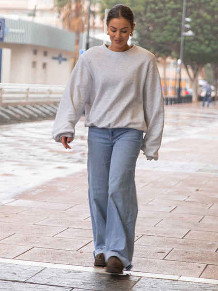 Oversizowa bawełniana BLUZA z drapanego dresu z poduszkami na ramionach szary melanż X469