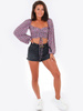 KRÓTKA MARSZCZONA BLUZKA SZEROKIE RĘKAWY fioletowa w kwiatki B162 k01