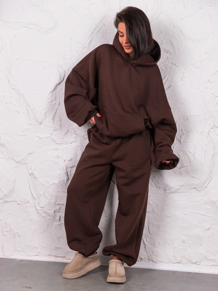 Dresowe bawełniane SPODNIE baggy brązowe E643