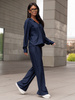 Wiskozowy codzienny KOMPLET lużna bluzka o kroju koszuli i luźne spodnie navy blue X357