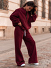 Bawełniany dresowy KOMPLET oversizowy krój bluza na zamek i spodnie z szerokimi nogawkami z przeszyciem bordowy E449 k01