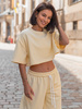 Bawełniany dresowy luźny szeroki T-SHIRT z krótkim rękawem butter yellow jasny żółty X216 k01