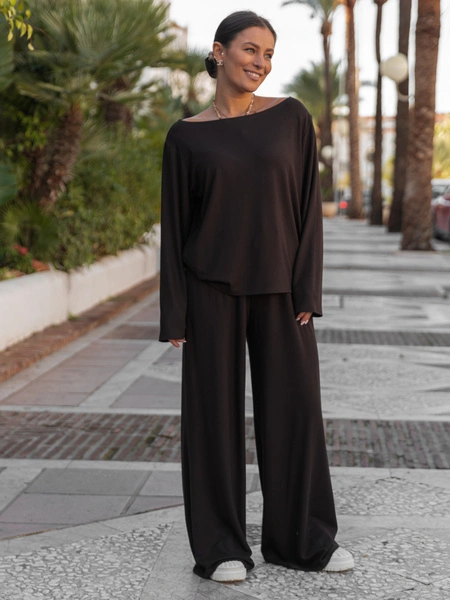 ZESTAW z prążkowanej dzianiny: Luźne SPODNIE X507 + Luźna BLUZKA z długim rękawem X506