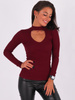 Bawełniana bluzka z chokerem z prążka bordowa B263 k01
