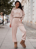 Welurowy KOMPLET dres bluza z kapturem i spodnie beżowy D580 k01