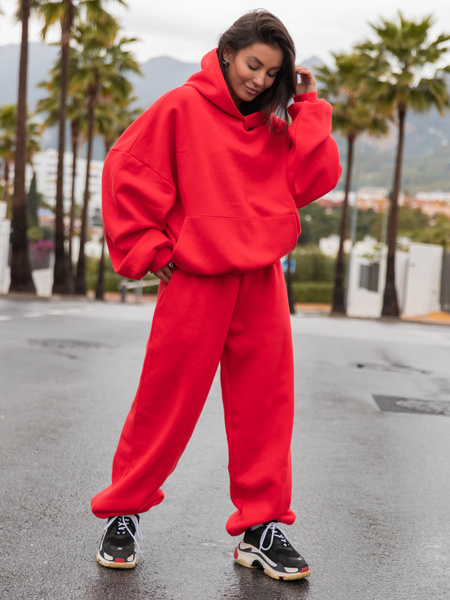 Viralowa Dresowa bawełniana BLUZA z kapturem oversize szeroka koralowa E644 k01