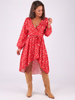 ASYMETRYCZNA SUKIENKA WIĄZANA W PASIE czerwona w kwiatki B191 k01