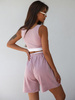 KOMPLET welurowy z kontrastowymi ściągaczami dopasowany top na ramkach i luźne spodenki brudny róż D303 k01