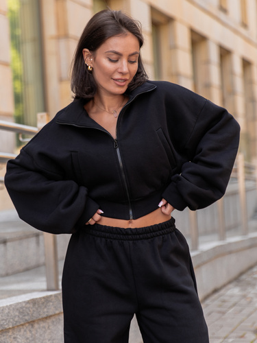 Dresowa bawełniana BLUZA na stójce zapinana na zamek czarna X300