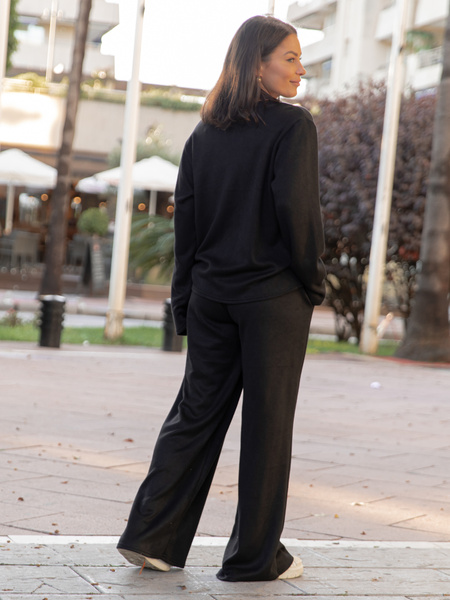 KOMPLET z dzianiny swetrowej oversizowa bluzka i szerokie spodnie czarny X453