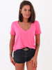 Luźna bluzka z dekoltem v oversize różowa b121 k01