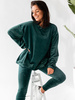 KOMPLET welurowy oversizowa dłuższa bluza i legginsy z wysokim stanem zielony D165 k01