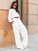 Dresowy bawełniany KOMPLET oversizowa bluzka z długim rękawem i luźne spodnie z szerokimi nagawkami ecru X303