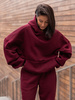 Viralowa Bawełniana BLUZA z drapanego dresu z kapturem na stójce z kieszeniami kangurka bordowa E1