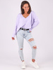SWETER Z DEKOLTEM V OVERSIZE liliowy B189 k01