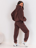 Dresowe bawełniane SPODNIE z wysokim stanem luźny krój ze ściągaczami brązowe E341