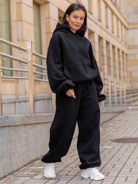 Viralowy ZESTAW: bawełniana BLUZA oversize z kapturem E644 + SPODNIE baggy E643