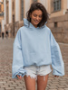 Luźna BLUZA z kapturem oversize szeroka z bawełnianej dresówki niedrapanej od wewnątrz baby blue X150 k01