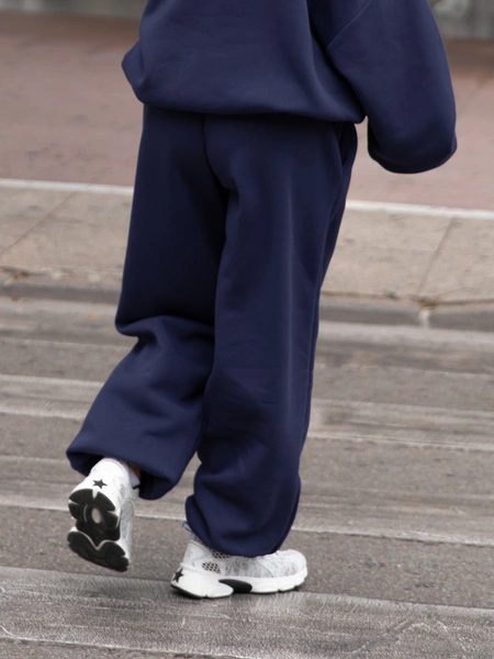 Dresowe bawełniane SPODNIE baggy niski stan navy blue X403