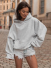 Luźna BLUZA z kapturem oversize szeroka z bawełnianej dresówki niedrapanej od wewnątrz szary melanż X150