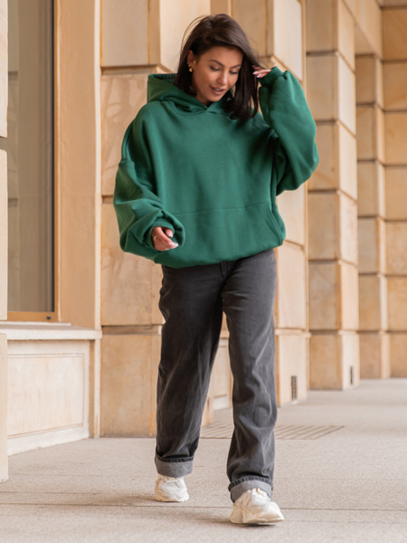 Viralowa Dresowa bawełniana BLUZA z kapturem oversize szeroka butelkowa zieleń E644