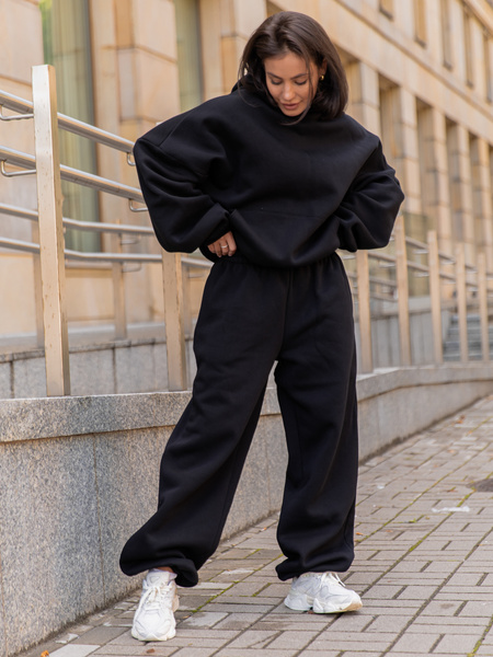 Viralowa Dresowa bawełniana BLUZA z kapturem oversize szeroka czarna E644