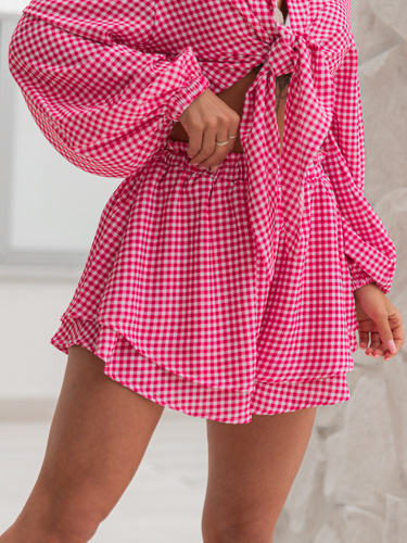 Zwiewne krótkie SPODENKI szorty w kratkę czerwone X207 k01