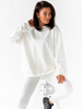 KOMPLET bawełniany oversizowa dłuższa bluza dresowa i legginsy z prążka ecru d126 k01