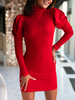 Dopasowana sukienka z golfem i bufkami z elastycznej dzianiny czerwona c814 k01