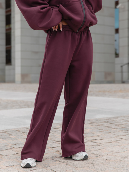 Dresowe bawełniane SPODNIE  z szerokimi nogawkami deep plum / śliwkowy X31