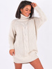 Sweter sukienka z golfem oversize beżowy k06