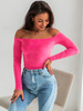 Welurowa BLUZKA dopasowany krój opuszczana na ramiona różowa D587 k01