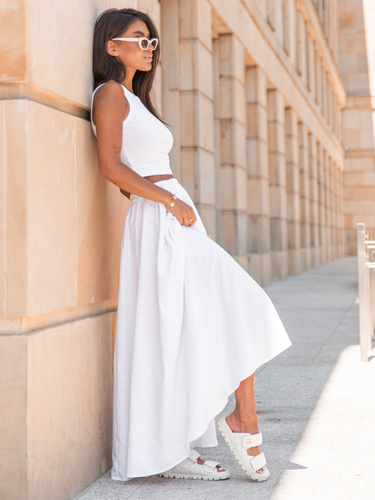 Lniana maxi SPÓDNICA biała X252 k01