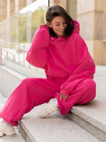 Viralowa Dresowa bawełniana BLUZA z kapturem oversize szeroka różowa E644