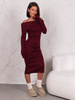 Swetrowa SUKIENKA midi opuszczana na ramiona bordowa E616 k01