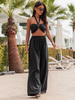 KOMPLET top stanik wiązany na szyję i szerokie długie spodnie czarny X114 k01