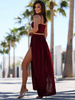 Zwiewny KOMPLET maxi spódnica z rozcięciami i top bordowy D238 k01