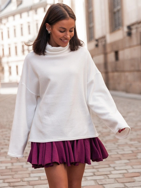 Rozkloszowana zwiewna SPÓDNICA mini z tkaniny strukturalnej bordowa E437