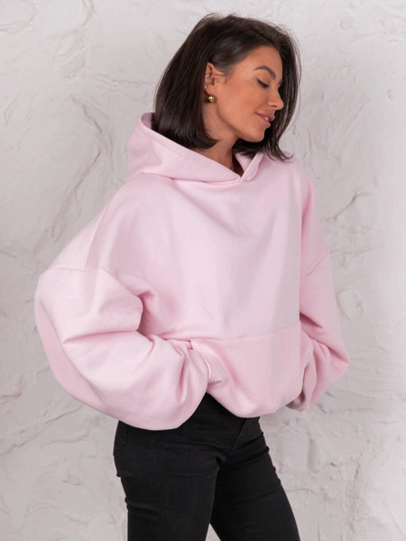 Dresowa bawełniana BLUZA z kapturem oversize szeroka baby pink E644