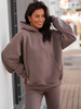 Luźna bawełniana BLUZA dresowa z kapturem z kieszeniami coffee E6 k01