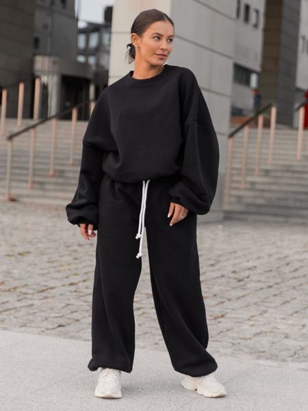 Dresowa bawełniana BLUZA oversize szeroka czarna X402