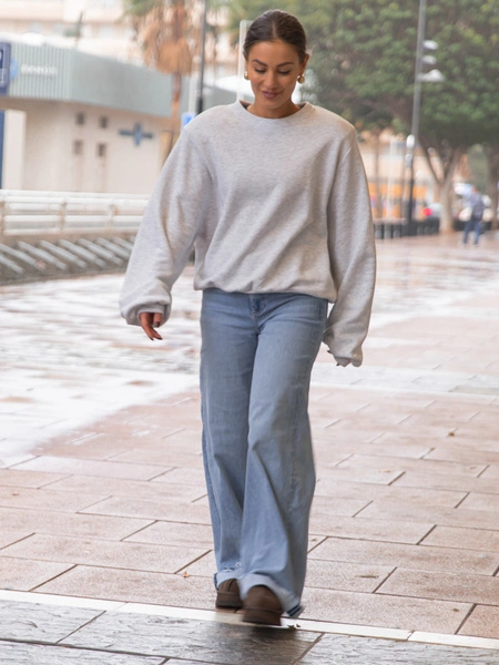 Oversizowa bawełniana BLUZA z drapanego dresu z poduszkami na ramionach szary melanż X469 k01