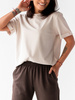 Bawełniany basicowy t-shirt oversize z krótkim rękawem beżowa d121 k01