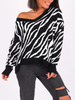 Sweter z dekoltem w serek zebra oversize czarno biały k01