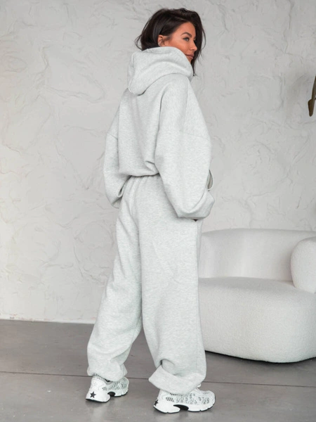 Dresowe bawełniane SPODNIE baggy szary melanż E643