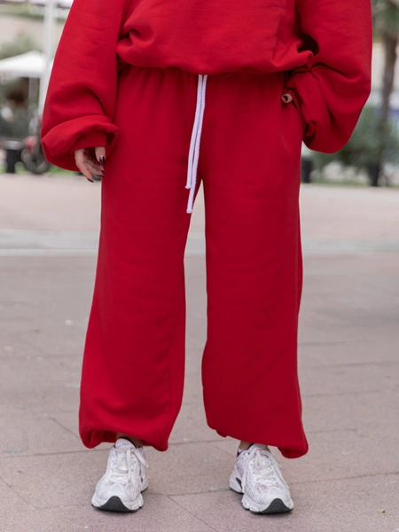 Dresowe bawełniane SPODNIE baggy niski stan czerwony X403