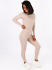 Bawełniany komplet bluzka z długim rękawem i legginsy z prążkowanej dzianiny beżowy C123 k01