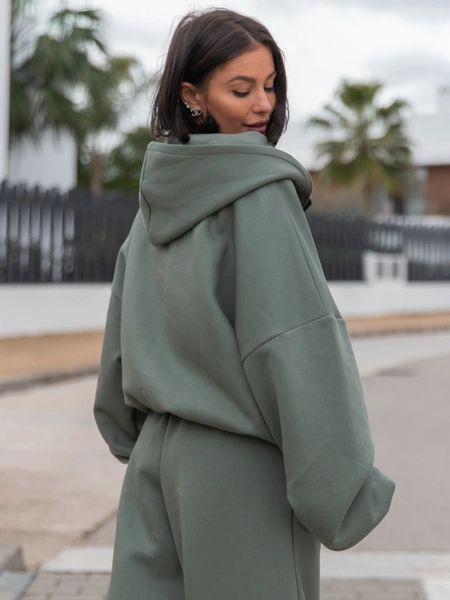 Dresowe bawełniane SPODNIE  z szerokimi nogawkami khaki X31 k01